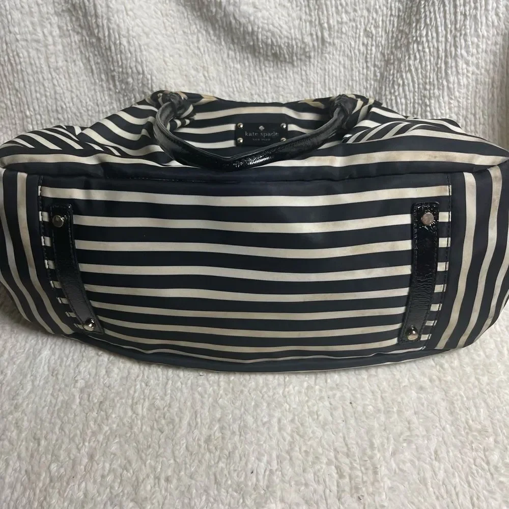 Kate Spafe large black & white striped Nylon diaper bag/travel bag